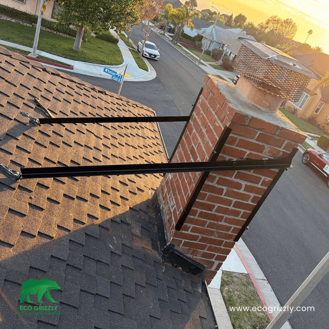 Structural chimney reinforcement work on a Southern California residential chimney