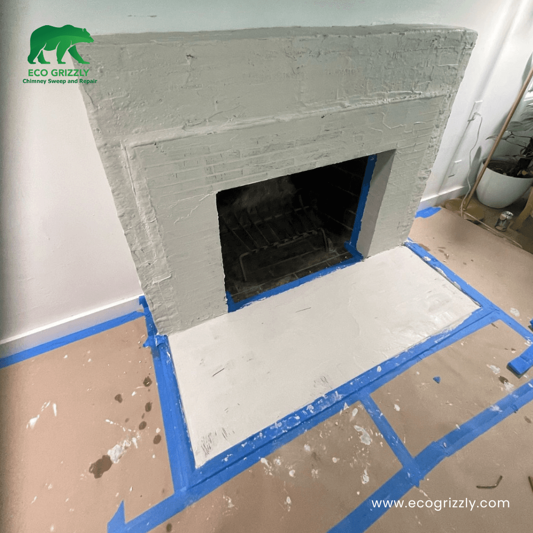 Planning phase of a Venetian plaster custom mantel project showing layout and prep