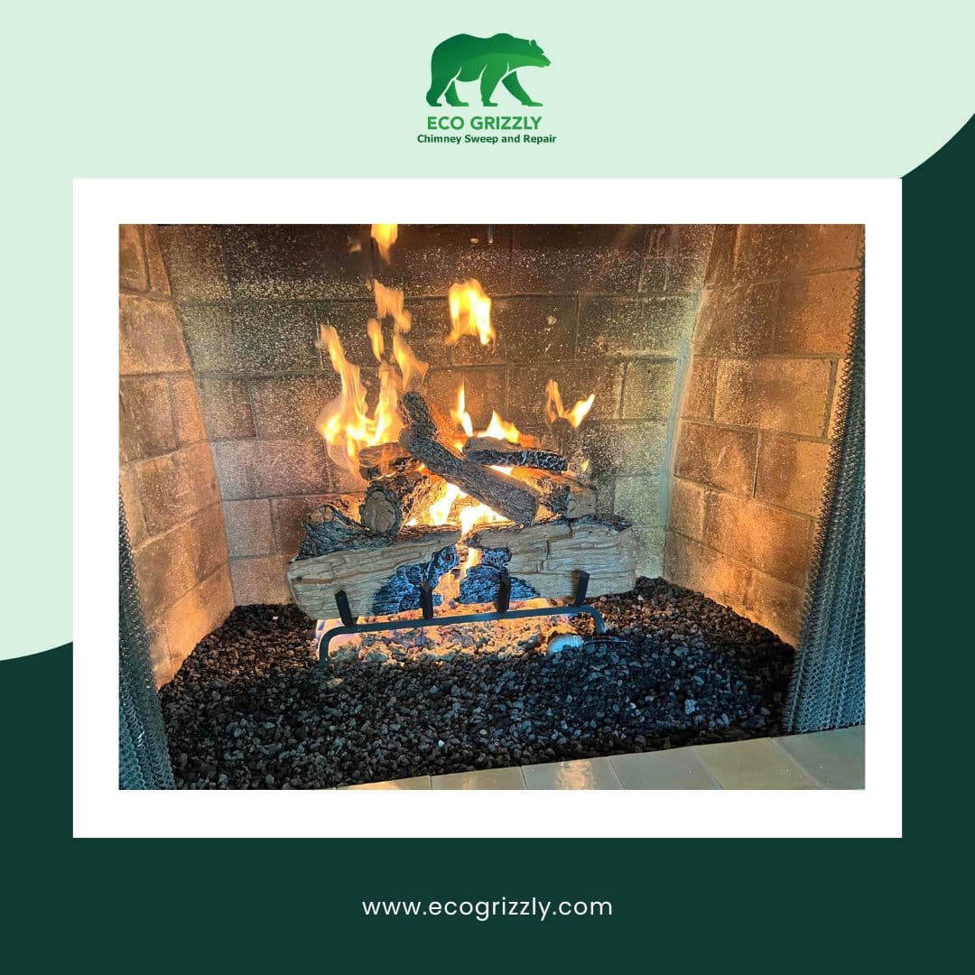 Gas fireplace logs inspected for proper venting and safe operation