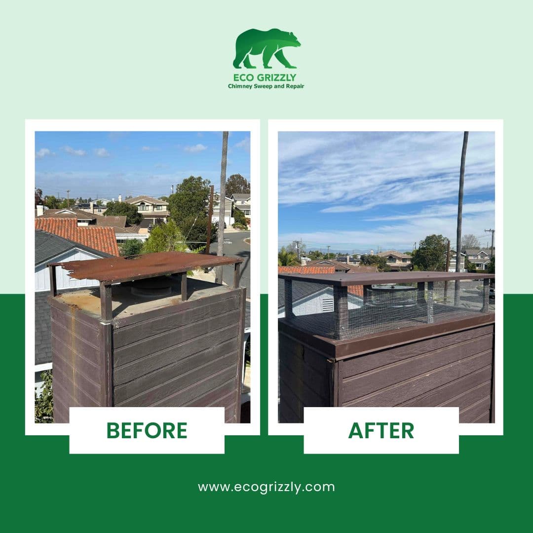 Rusted and corroded chimney chase cover requiring replacement