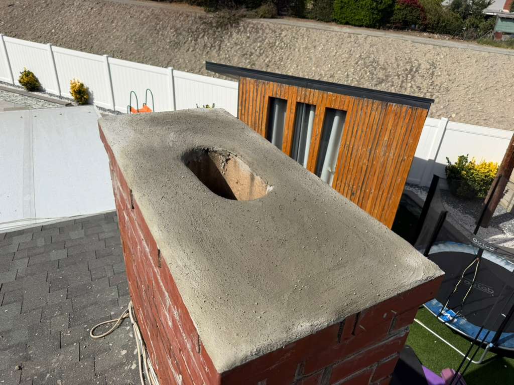 Chimney crown after waterproof elastomeric sealant applied