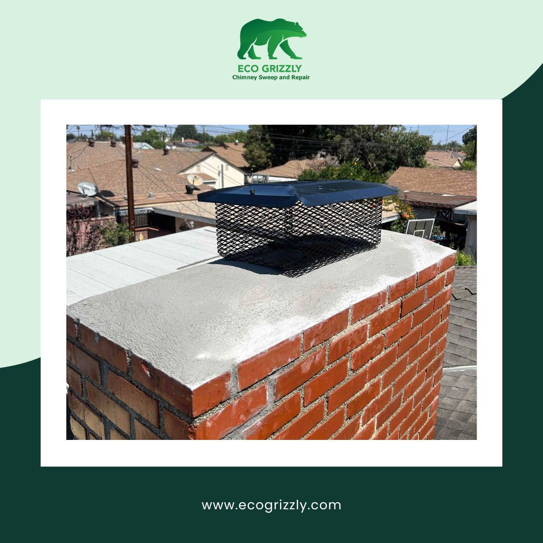 Stainless steel chimney cap installed on a Pasadena residential chimney