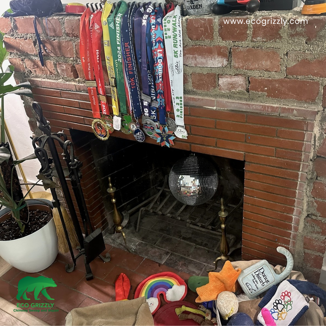 Fireplace before custom Venetian plaster mantel installation showing original surround