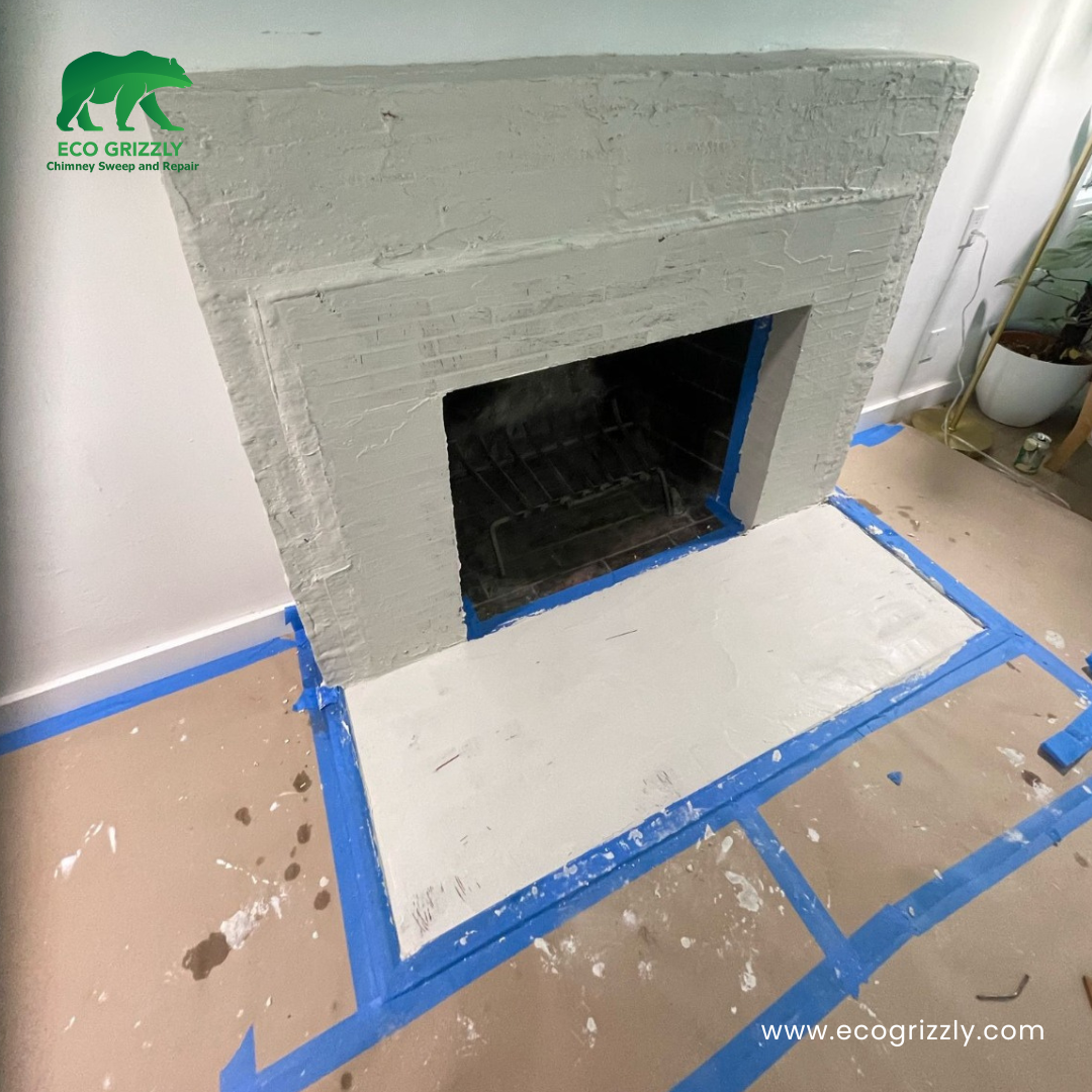 Planning phase of a Venetian plaster custom mantel project showing layout and prep