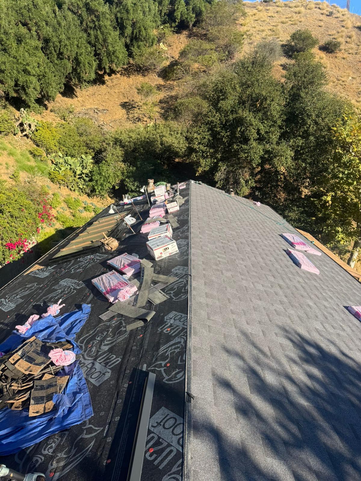 Close-up of underlayment installation on roof section